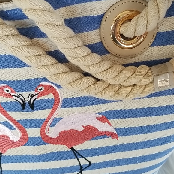 🇺🇲Urban Expressions Blue/White Flamingo Summer Tote, bag, carryall, beach - Picture 8 of 8